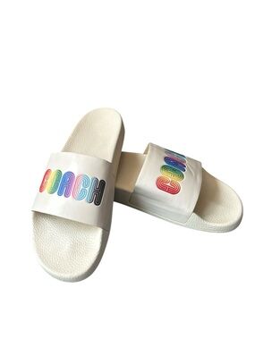 Coach White Slide Sandals with Rainbow Logo Mens Size 10, Women's 11.5